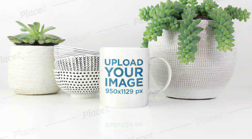 Coffee Mug & Plants Photoshop PSD Mockup Template