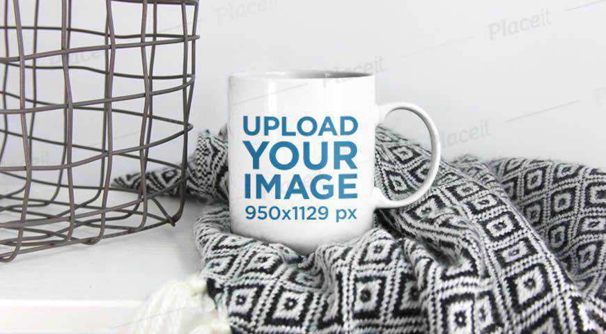 Coffee Mug Placed Over a Blanket Photoshop PSD Mockup Template