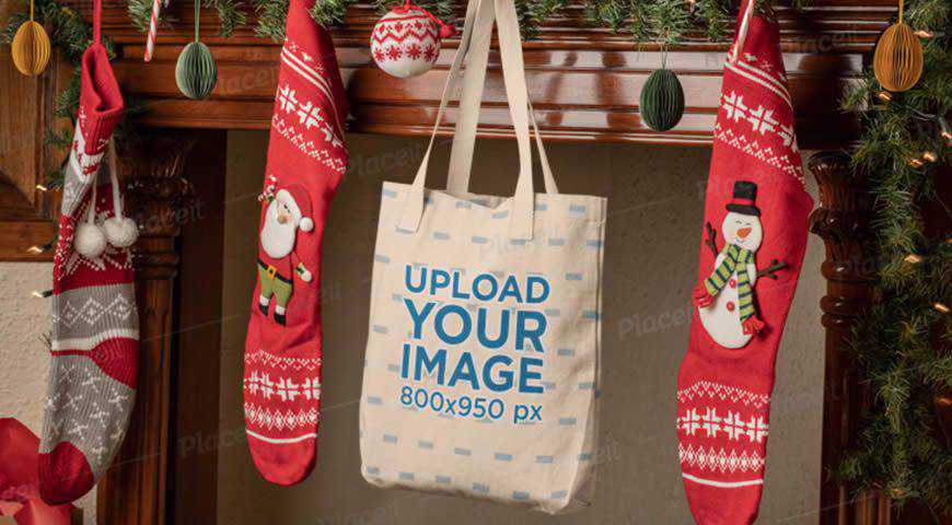 Tote Bag & Christmas Stockings Photoshop PSD Mockup Template