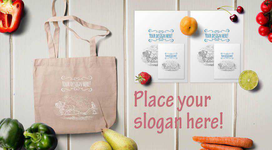 Organic Food Tote Bag Photoshop PSD Mockup Template