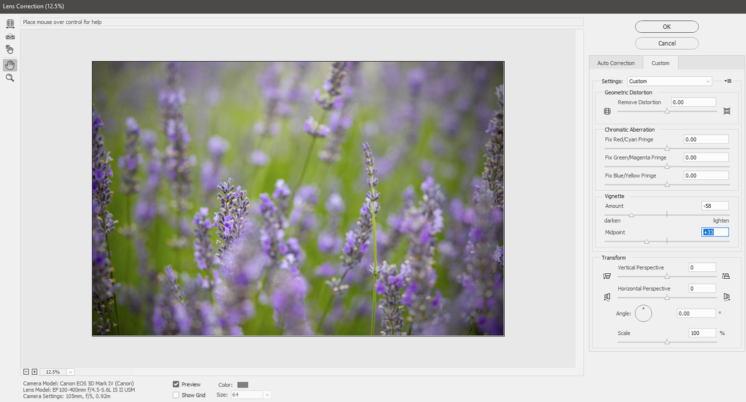 how to create a vignette in photoshop lens correction